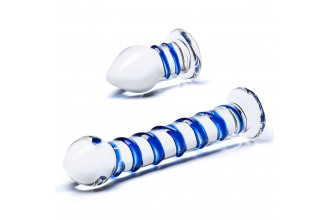 Набор из 2 стеклянных игрушек с синей спиралью Swirly Dildo & Buttplug Set
