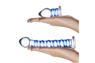 Набор из 2 стеклянных игрушек с синей спиралью Swirly Dildo & Buttplug Set