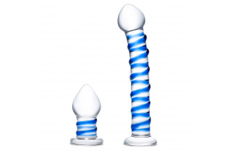 Набор из 2 стеклянных игрушек с синей спиралью Swirly Dildo & Buttplug Set