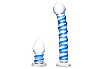 Набор из 2 стеклянных игрушек с синей спиралью Swirly Dildo & Buttplug Set