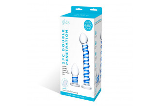 Набор из 2 стеклянных игрушек с синей спиралью Swirly Dildo & Buttplug Set