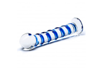 Стеклянный фаллоимитатор с голубой спиралью Blue Spiral - 18,5 см.