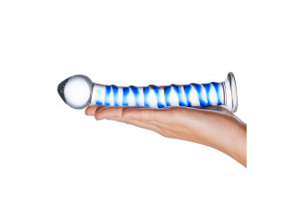 Стеклянный фаллоимитатор с голубой спиралью Blue Spiral - 18,5 см.