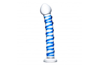 Стеклянный фаллоимитатор с голубой спиралью Blue Spiral - 18,5 см.