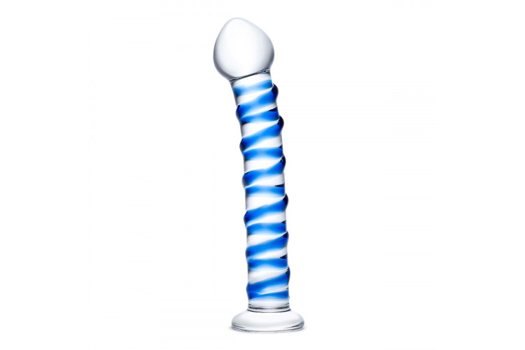Стеклянный фаллоимитатор с голубой спиралью Blue Spiral - 18,5 см.