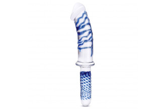 Прозрачно-синий двусторонний стимулятор 11 Realistic Double Ended Dildo - 28 см.