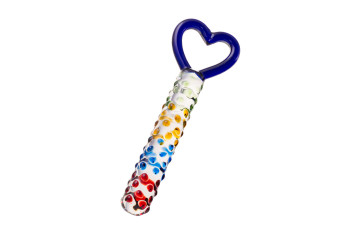 Стеклянный фаллос с ручкой-сердцем - 22,5 см.