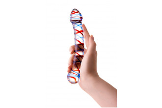 Двусторонний стеклянный фаллос с разноцветными спиралями - 21 см. Двусторонний стеклянный фаллос с разноцветными спиралями - 21 см.