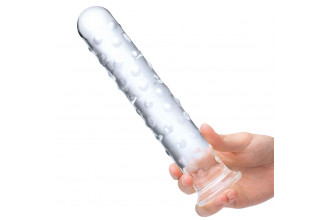 Прозрачный стеклянный фаллос с массажным рельефом 10 Extra Large Glass Dildo - 25,5 см.