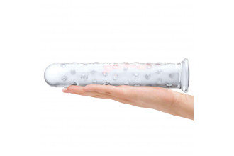 Прозрачный стеклянный фаллос с массажным рельефом 10 Extra Large Glass Dildo - 25,5 см.
