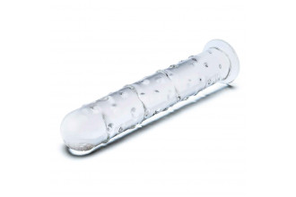 Прозрачный стеклянный фаллос с массажным рельефом 10 Extra Large Glass Dildo - 25,5 см.