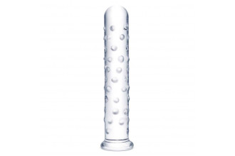 Прозрачный стеклянный фаллос с массажным рельефом 10 Extra Large Glass Dildo - 25,5 см.