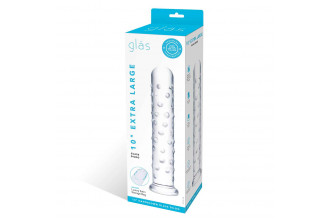 Прозрачный стеклянный фаллос с массажным рельефом 10 Extra Large Glass Dildo - 25,5 см.