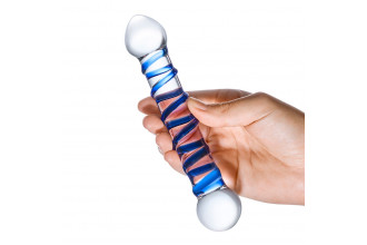 Прозрачный фаллос с голубой спиралью Spiral Dildo - 17 см.
