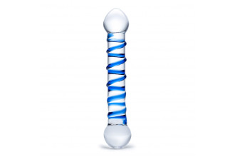 Прозрачный фаллос с голубой спиралью Spiral Dildo - 17 см.