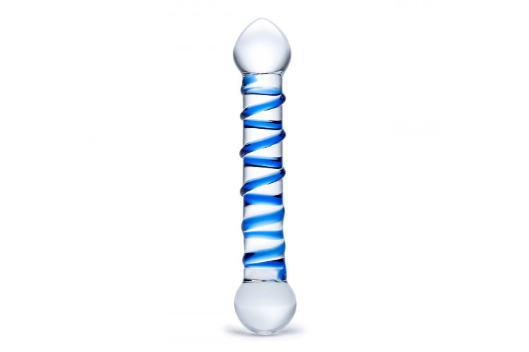 Прозрачный фаллос с голубой спиралью Spiral Dildo - 17 см.