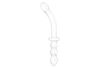 Изогнутый стеклянный фаллоимитатор 12’’ Girthy Ribbed G-Spot Glass Dildo With Handle Grip Double Ended - 30 см.