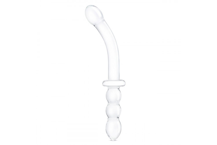 Изогнутый стеклянный фаллоимитатор 12’’ Girthy Ribbed G-Spot Glass Dildo With Handle Grip Double Ended - 30 см.