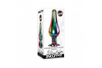 Радужная анальная пробка Rainbow Metal Plug Small - 9,4 см.