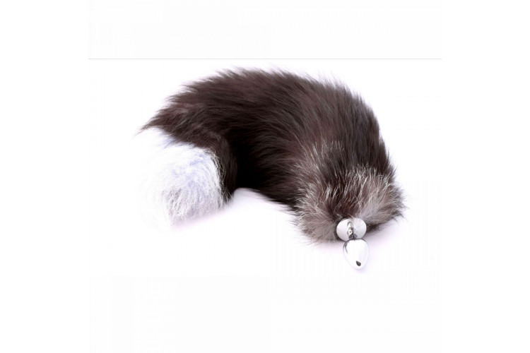 Серебристая анальная пробка с натуральным лисьим хвостиком Серебристая анальная пробка с натуральным лисьим хвостиком