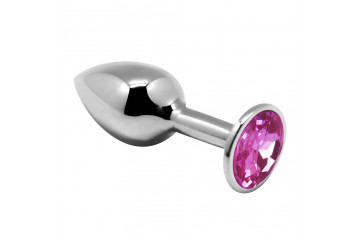 Серебристая анальная втулка с розовым кристаллом Mini Metal Butt Plug Size S - 7 см.