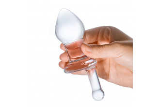 Прозрачный стеклянный анальный плаг с ручкой Glass Juicer - 12,7 см.