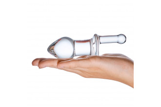 Прозрачный стеклянный анальный плаг с ручкой Glass Juicer - 12,7 см.