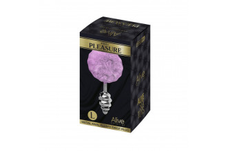 Серебристая анальная пробка с сиреневым мехом Metal Anal Fluffly Twist Plug L