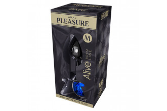 Серебристая анальная втулка с синим кристаллом Mini Metal Butt Plug Size M - 8 см.