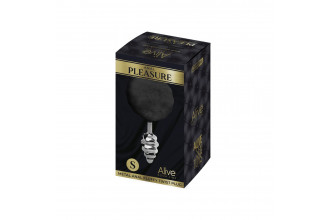 Серебристая анальная пробка с черным хвостиком Metal Anal Fluffly Twist Plug S