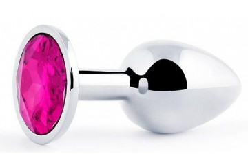 Серебристая анальная пробка с малиновым кристаллом - 7,2 см.
