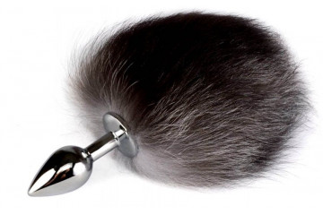 Серебристая анальная пробка с хвостом Зайка