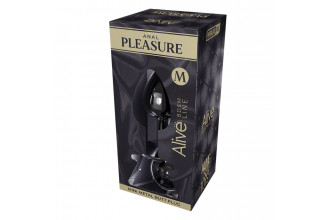 Серебристая анальная втулка с черным кристаллом Mini Metal Butt Plug Size M - 8 см.