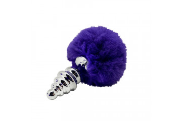 Анальная пробка Metal Anal Fluffly Twist Plug S с фиолетовым хвостиком