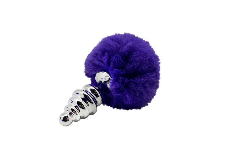 Анальная пробка Metal Anal Fluffly Twist Plug S с фиолетовым хвостиком