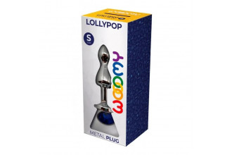 Серебристая анальная втулка Wooomy Lollypop Size S с синим кристаллом
