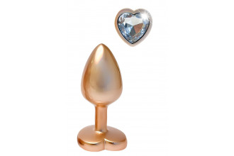 Золотистая анальная пробка с прозрачным кристаллом-сердцем Pearl Gold Plug Small