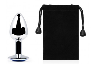 Анальное украшение SILVER PLUG SMALL с синим кристаллом - 7,2 см.