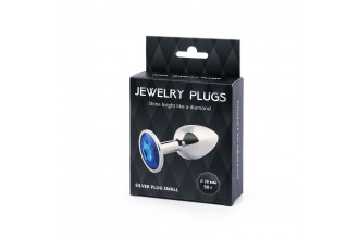 Анальное украшение SILVER PLUG SMALL с синим кристаллом - 7,2 см.