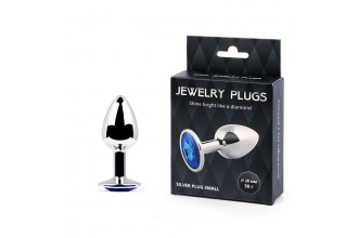 Анальное украшение SILVER PLUG SMALL с синим кристаллом - 7,2 см.