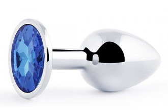 Анальное украшение SILVER PLUG SMALL с синим кристаллом - 7,2 см.