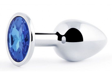 Анальное украшение SILVER PLUG SMALL с синим кристаллом - 7,2 см.