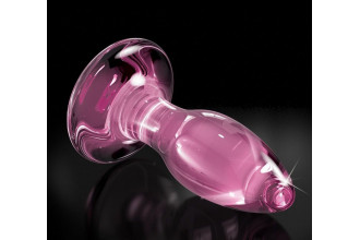 Розовая стеклянная пробка Icicles №90 с силиконовой присоской - 8 см.