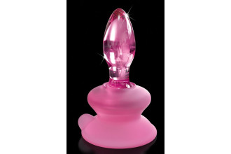 Розовая стеклянная пробка Icicles №90 с силиконовой присоской - 8 см.