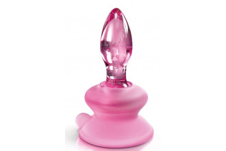 Розовая стеклянная пробка Icicles №90 с силиконовой присоской - 8 см.