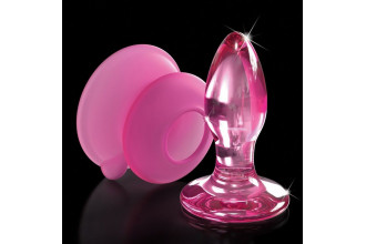 Розовая стеклянная пробка Icicles №90 с силиконовой присоской - 8 см.