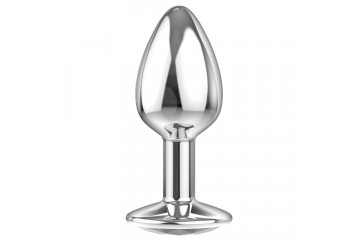 Серебристая анальная пробка Sparkle XL с прозрачным кристаллом - 11 см.