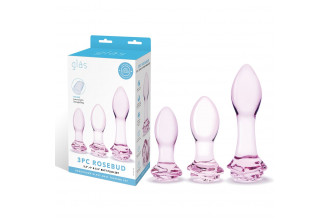 Набор из 3 стеклянных анальных пробок Rosebud Butt Plug Set