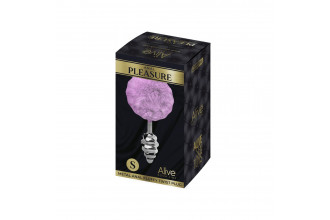 Серебристая анальная пробка с сиреневым помпоном Metal Anal Fluffly Twist Plug S