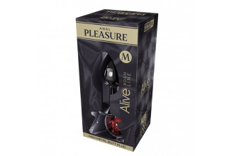 Серебристая анальная втулка Mini Metal Butt Plug Size M с красным кристаллом